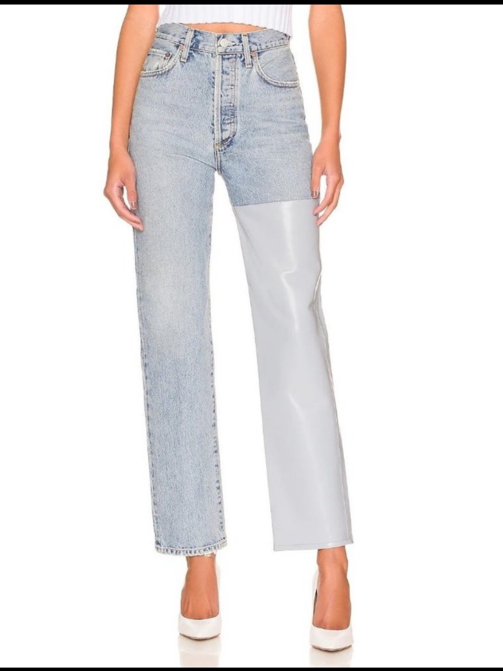 Agolde Pieced 90s Pinch Waist High Rise Straight Leather Jeans Size 32